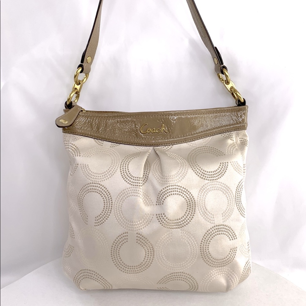 COACH Ashley F20088 Op Art Dotted Signature Tan Sateen Hippie Shoulder Bag